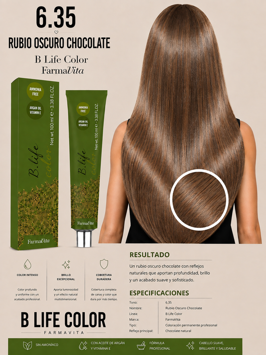 ✨ B Life Color Farmavita 6.35 – Rubio Oscuro Chocolate 🍫🤎