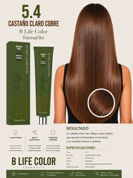 5.4 Castaño Claro Cobre – B Life Color FarmaVita 🤎🧡