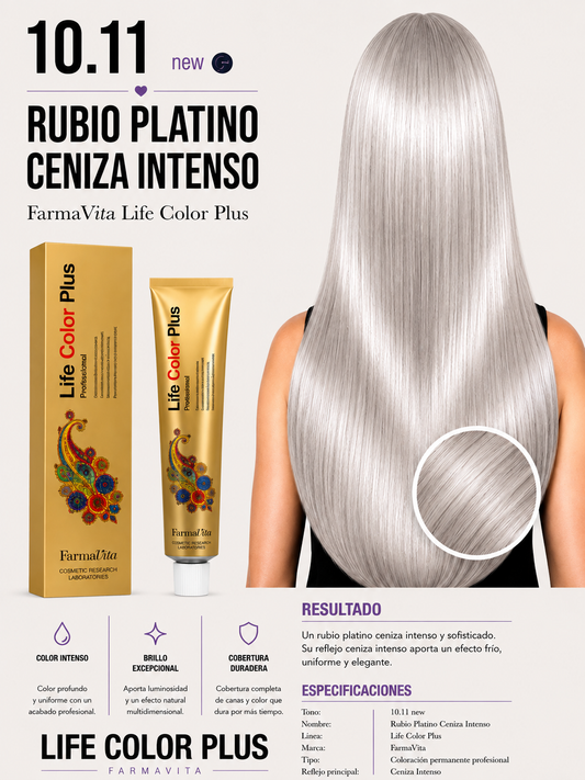 FarmaVita Life Color Plus 10.11 Rubio Platino Ceniza Intenso – Tintura Profesional