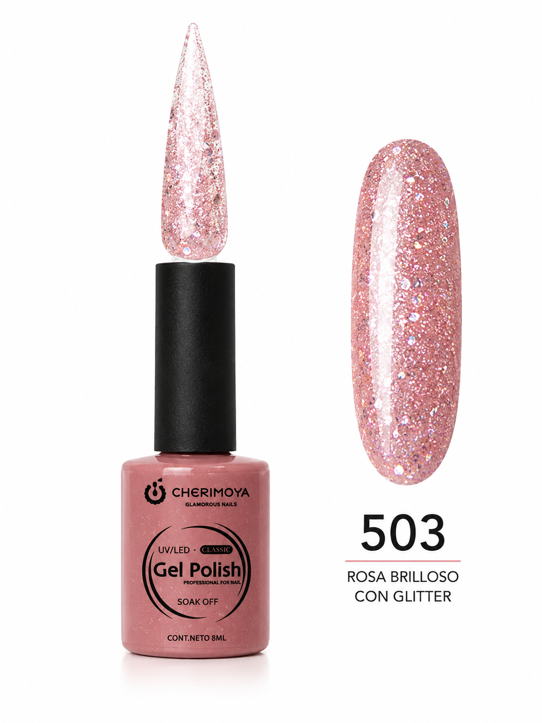 Gel Polish Cherimoya Classic Tono 503 Rosa Nude con Glitter UV/LED 8 ml