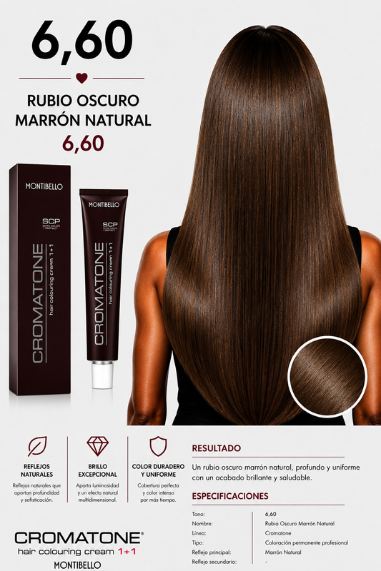 Cromatone Montibello 6.60 Rubio Oscuro Marrón Natural – Tintura Profesional