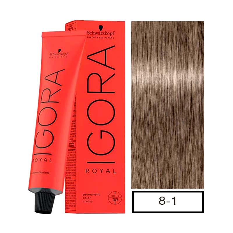 IGORA ROYAL- Tintura Permanente 8-1 Rubio Claro Ceniza 60ML+revelador