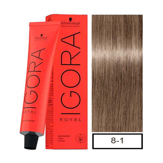 IGORA ROYAL- Tintura Permanente 8-1 Rubio Claro Ceniza 60ML+revelador