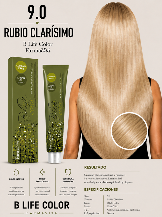 ✨ TINTURA B LIFE COLOR FARMAVITA 9.0 RUBIO CLARÍSIMO ✨