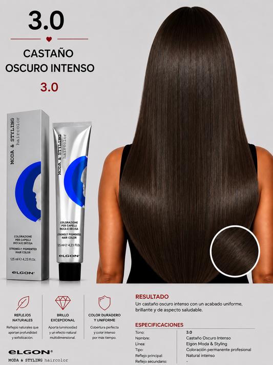 Elgon Moda & Styling 3.0 Castaño Oscuro | Tintura Profesional Permanente 125 ml