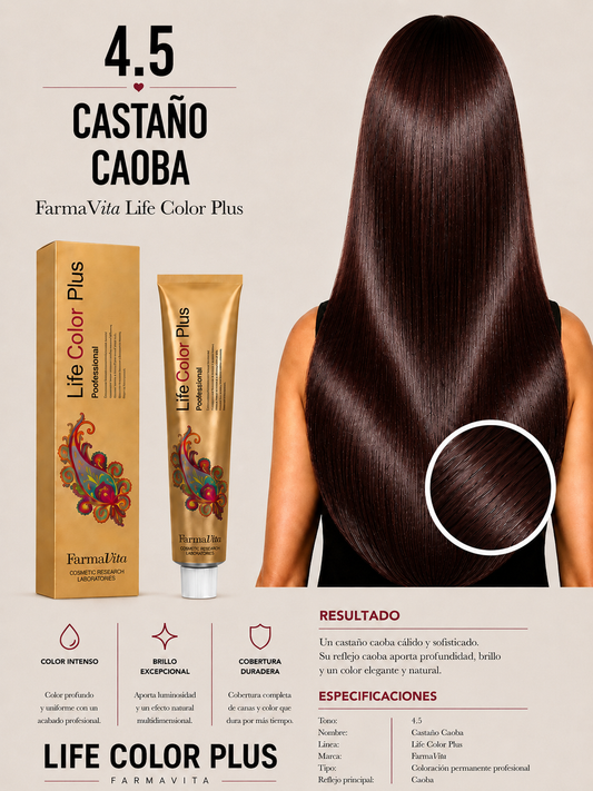 FarmaVita Life Color Plus 4.5 Castaño Caoba | Tintura Profesional