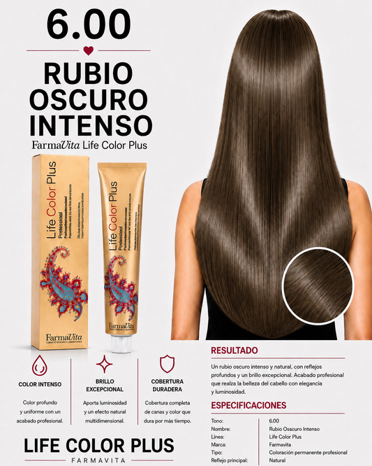 Farmavita Life Color Plus 6.00 Rubio Oscuro Intenso – Tintura Profesional 100 ml