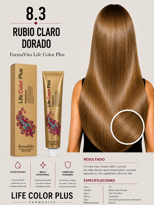 FarmaVita Life Color Plus 8.3 Rubio Claro Dorado | Tintura Profesional