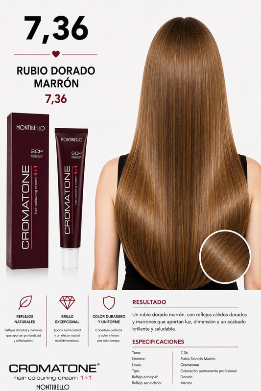 Cromatone Montibello 7.36 Rubio Dorado Marrón | Tintura Profesional