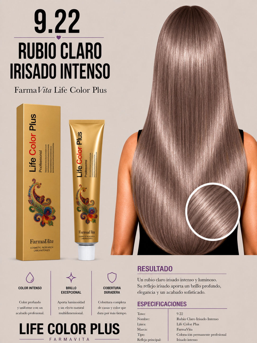 FarmaVita Life Color Plus 9.22 – Rubio Claro Irisado Intenso