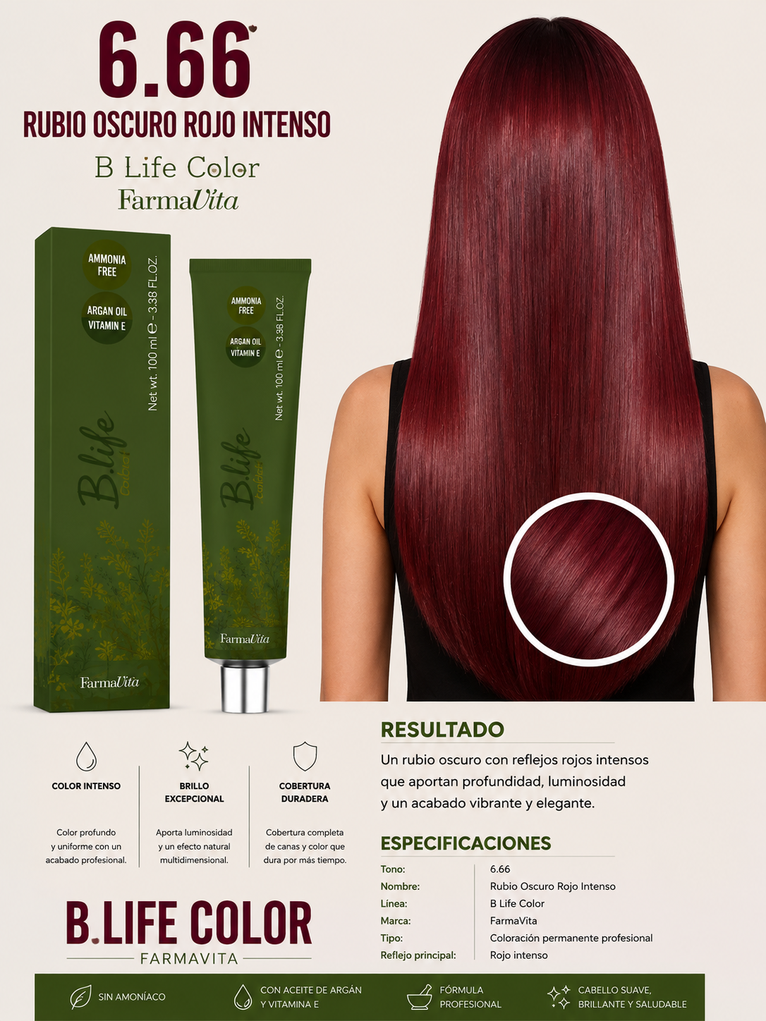 6.66 Rubio Oscuro Rojo Intenso – B Life Color FarmaVita ❤️‍🔥