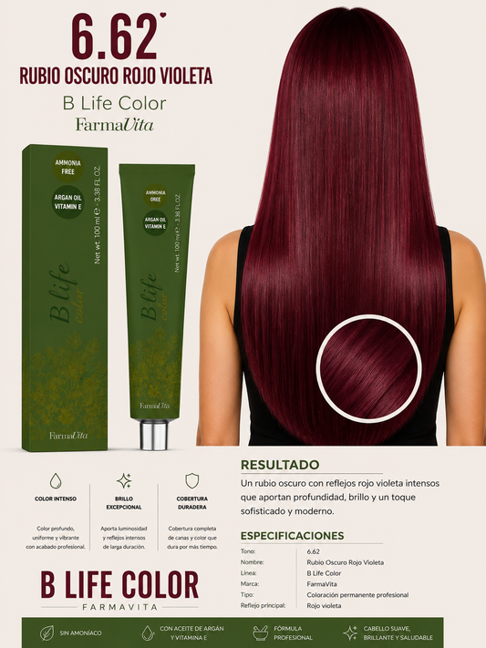 6.62 Rubio Oscuro Rojo Violeta – B Life Color FarmaVita 🍷✨