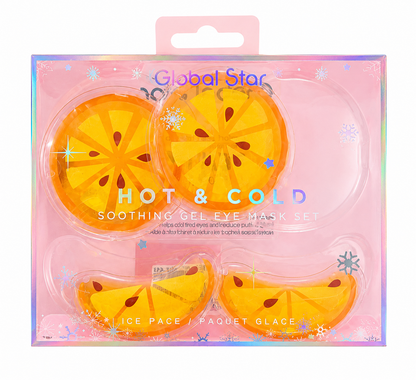 Global Star Hot & Cold Soothing Gel Eye Mask Set – Pepino 🥒– Flor Rosa 🌸– Margarita 🌼-🍊 Naranja