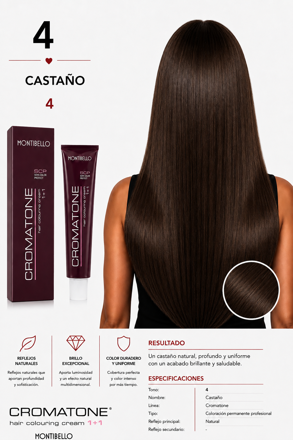 Tintura Cromatone Montibello 4 Castaño | Coloración Profesional Permanente