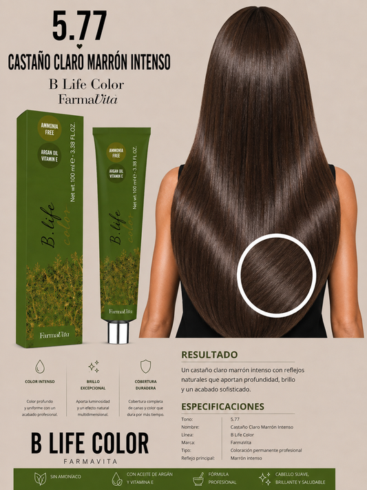 🤎✨ B Life Color Farmavita 5.77 – Castaño Claro Marrón Intenso ✨