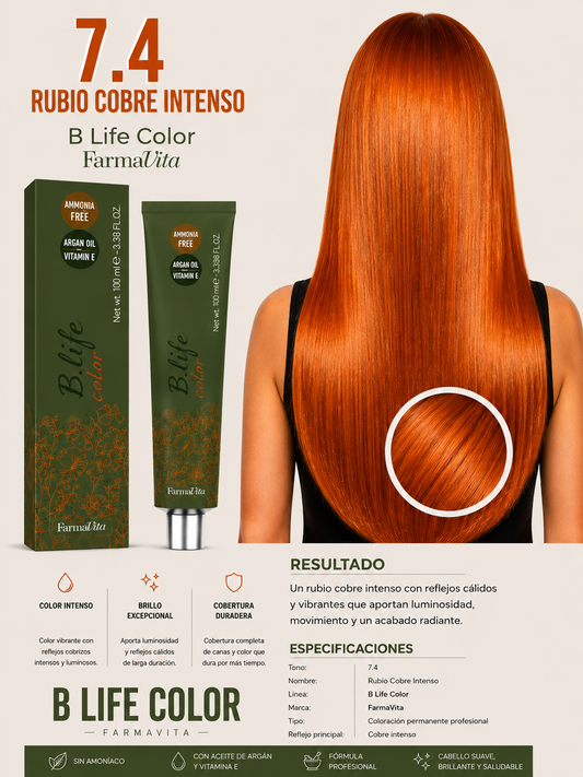 🧡 Tinte B Life Color FarmaVita 7.4 – Rubio Cobre
