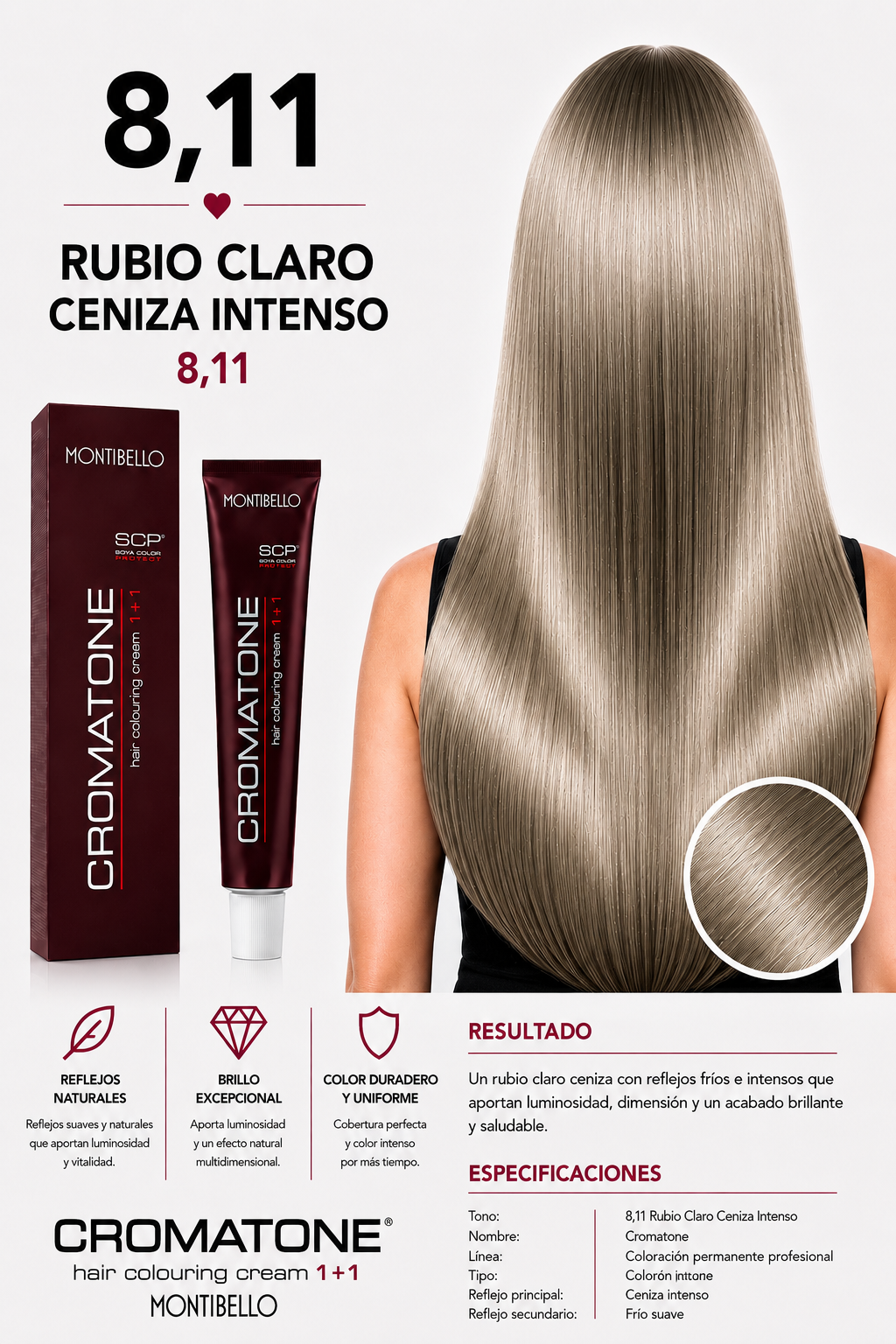 Cromatone Montibello 8.11 Rubio Claro Ceniza Intenso