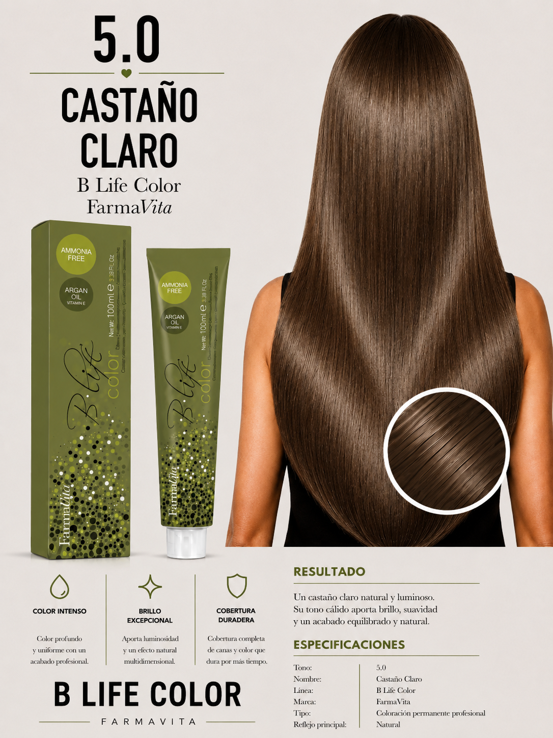 TINTURA B LIFE COLOR FARMAVITA 5.0 CASTAÑO CLARO 🤎