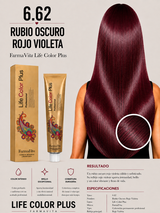 FarmaVita Life Color Plus 6.62 Rubio Oscuro Rojo Violeta | Tintura Profesional