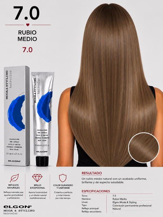 Elgon Moda & Styling 7.0 Rubio Medio | Tintura Profesional Permanente 125 ml
