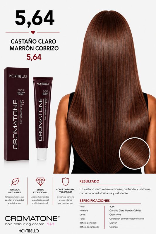 Tintura Cromatone Montibello 5.64 Castaño Claro Marrón Cobrizo | Coloración Profesional Permanente
