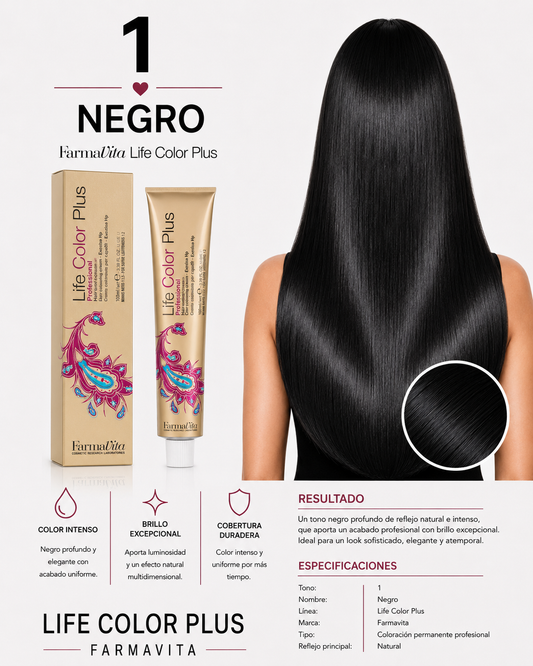 Farmavita Life Color Plus Tono 1 Negro – Tintura Profesional 100 ml