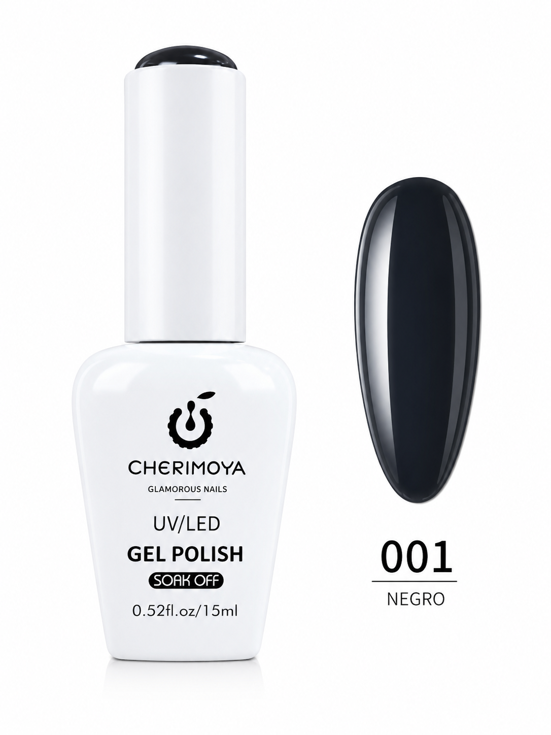 Cherimoya Gel Polish UV/LED Tono 001 Negro 15 ml | Esmalte Permanente Profesional