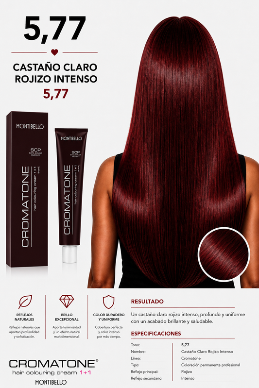 Tintura Cromatone Montibello 5.77 Castaño Claro Rojizo Intenso | Coloración Profesional Permanente