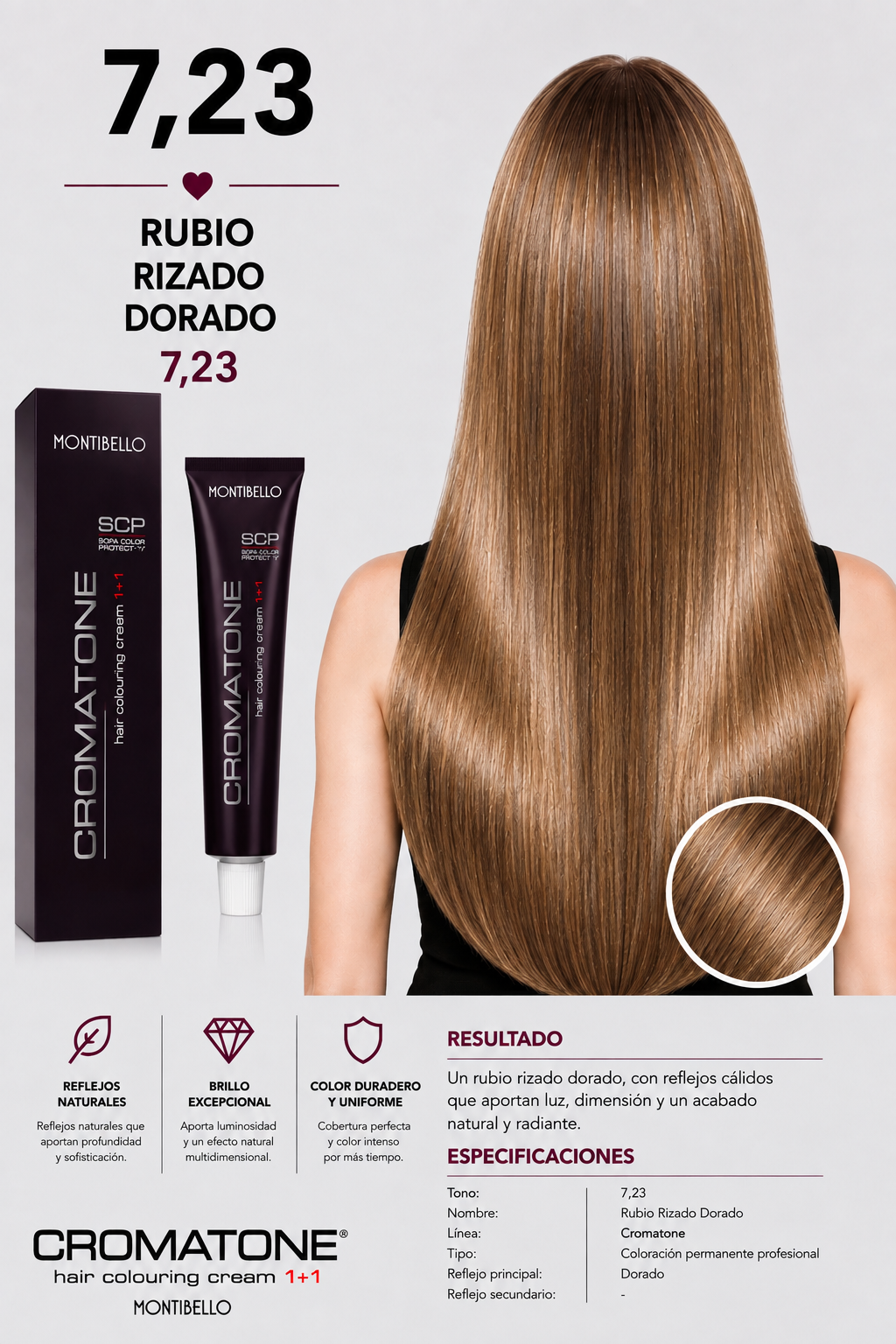 – Cromatone Montibello 7.23 Rubio Rizado Dorado