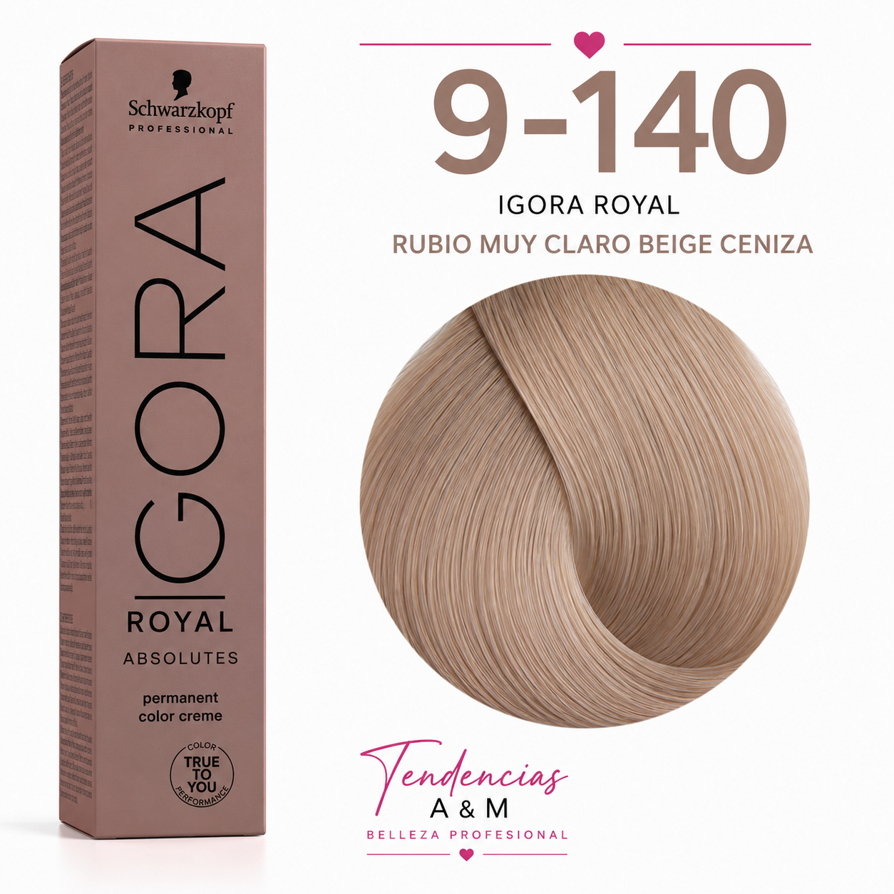 Igora Royal Absolutes 9-140 – Rubio Muy Claro Beige Ceniza | Tinte Permanente Profesional