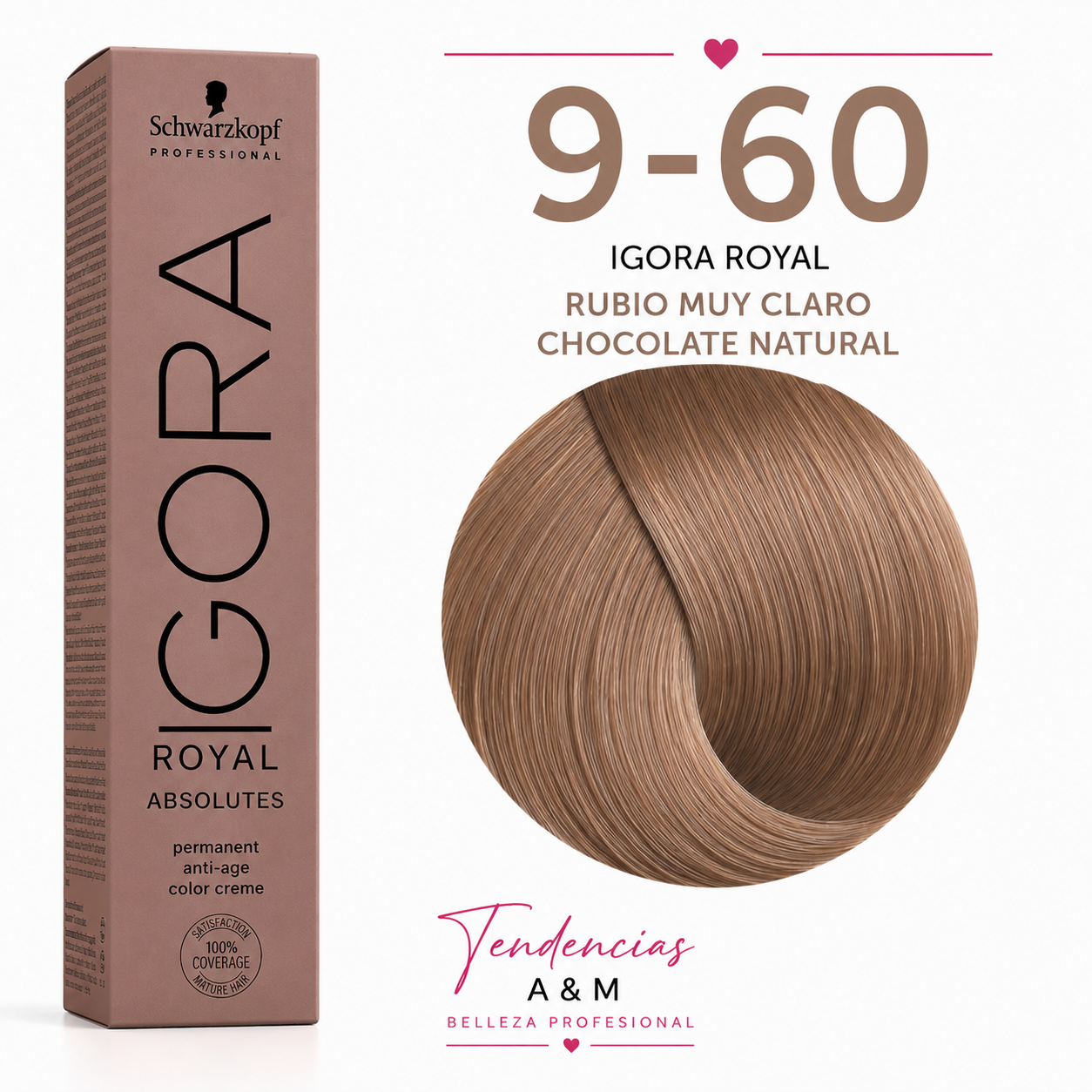 Igora Royal Absolutes 9-60 – Rubio Muy Claro Chocolate Natural | Tinte Permanente Profesional