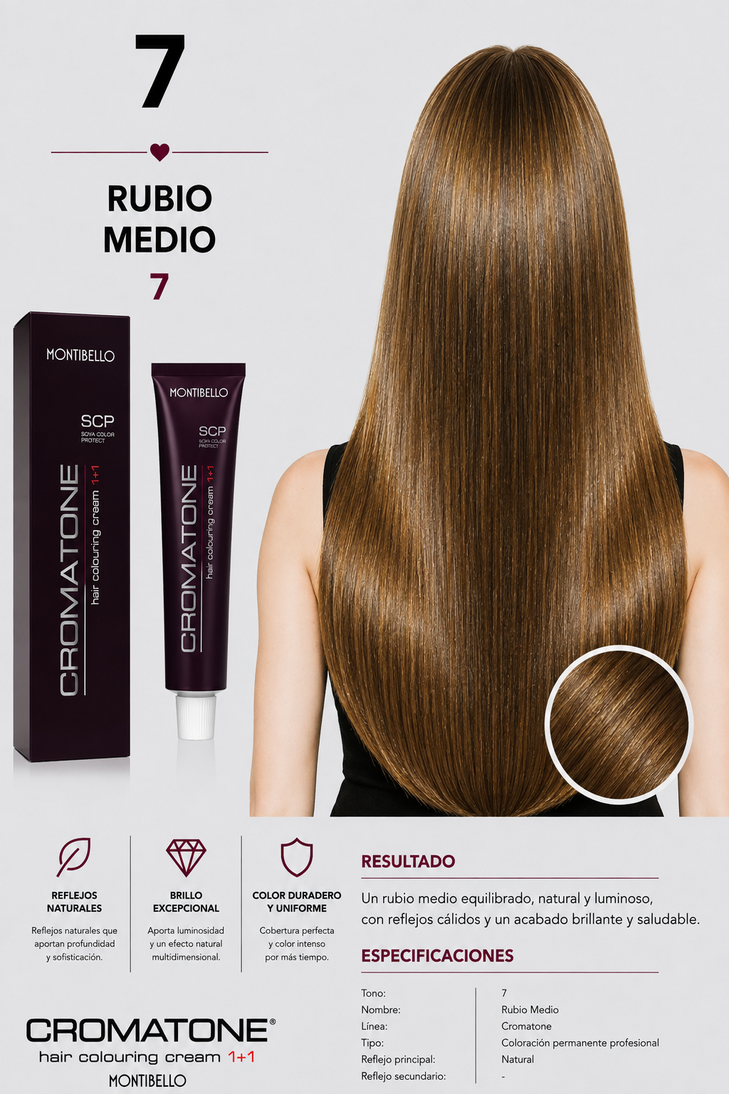 Cromatone Montibello 7 Rubio Medio – Tintura Profesional Permanente