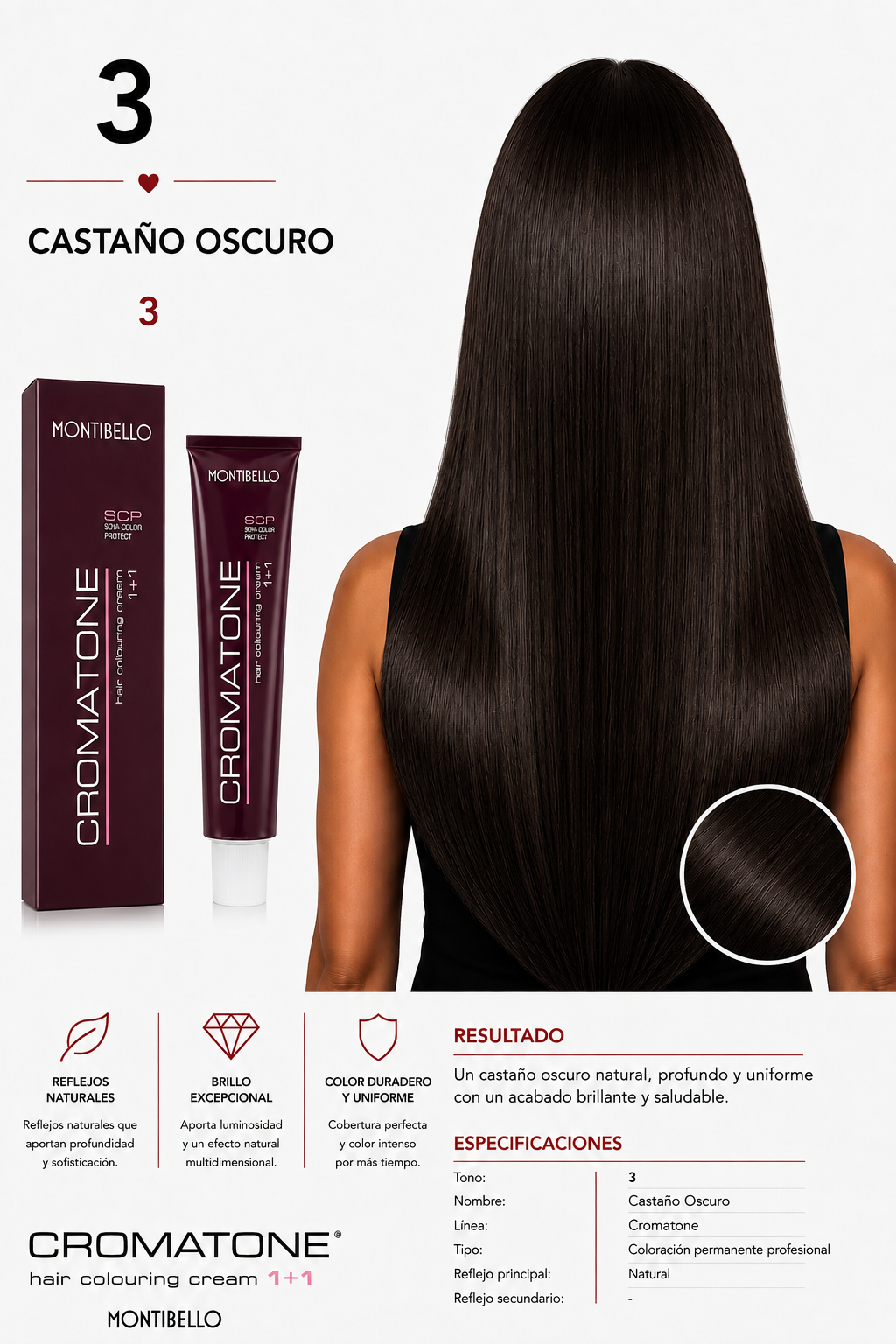 Tintura Cromatone Montibello 3 Castaño Oscuro | Coloración Profesional Permanente