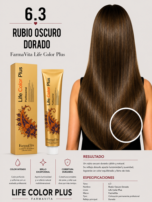 FarmaVita Life Color Plus 6.3 Rubio Oscuro Dorado | Tintura Profesional