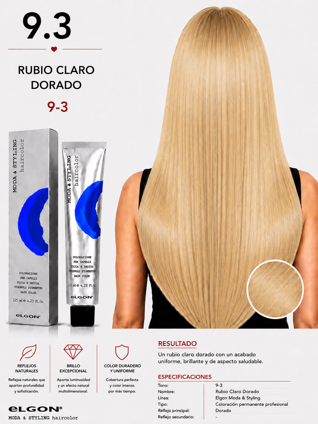 Tinte Elgon Moda & Styling 9.3 Rubio Claro Dorado