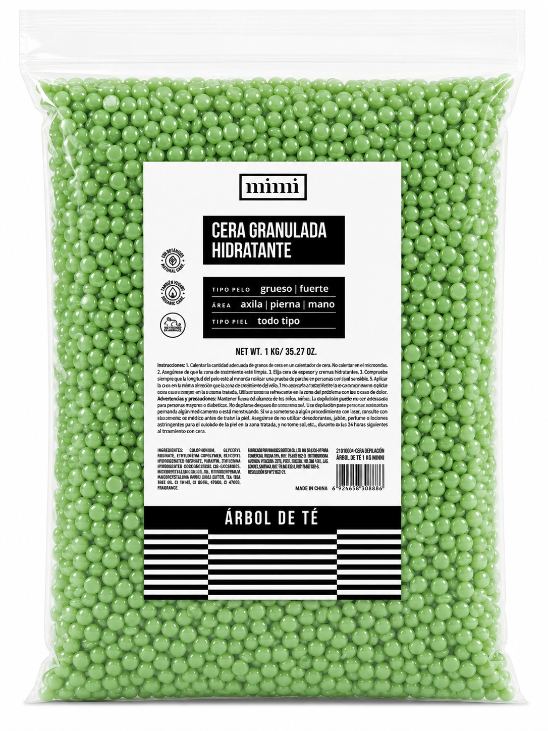 Cera Granulada Hidratante Árbol de Té 1 kg – Depilación Profesional