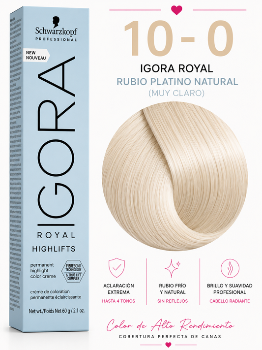 Igora Royal Highlifts 10-0 – Rubio Platino Natural | Tinte Permanente Profesional