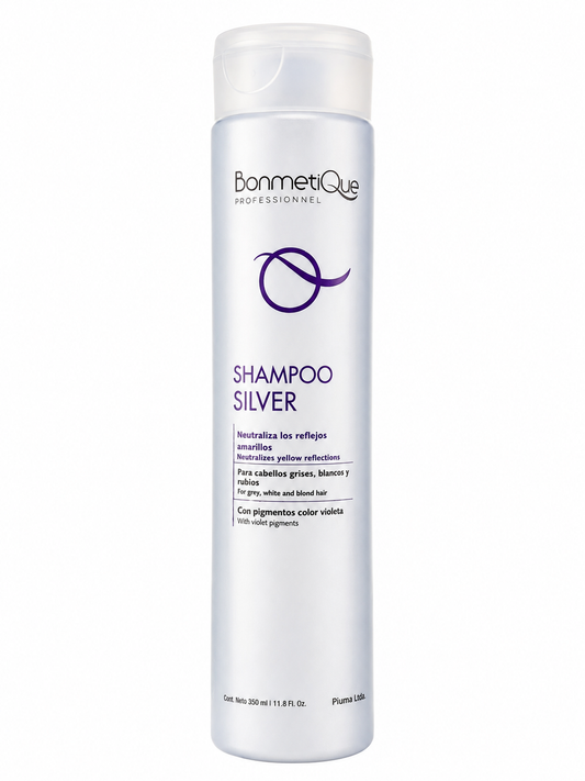 Shampoo Silver Bonmetique Professionnel 350 ml | Neutraliza reflejos amarillos | Cabello rubio, gris y blanco