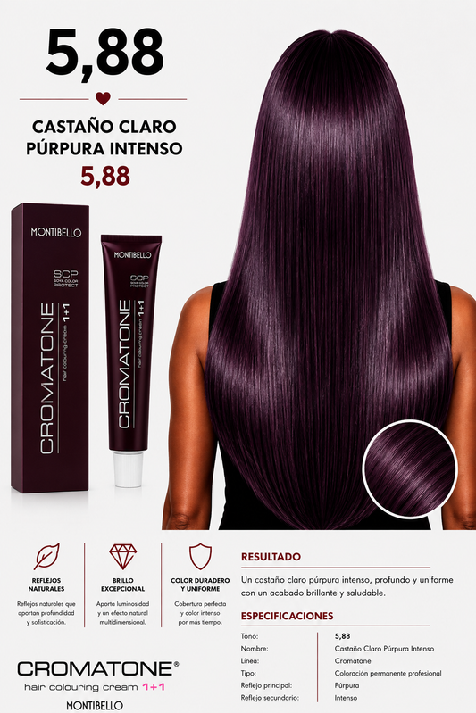 Tintura Cromatone 5.88 Castaño Claro Púrpura Intenso Montibello – Coloración Permanente Profesional 60 ml