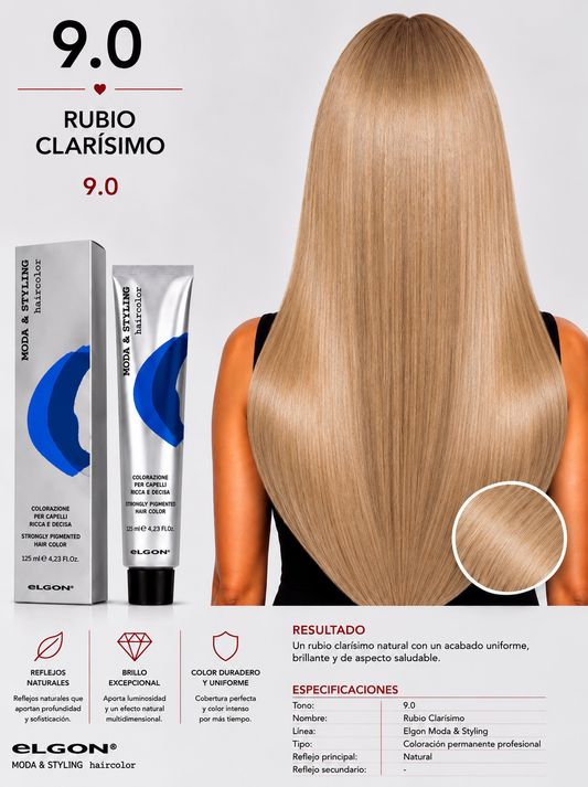 Elgon Moda & Styling 9.0 Rubio Clarísimo | Tintura Profesional Permanente 125 ml