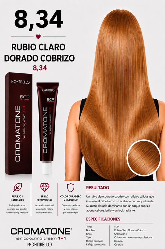 Cromatone Montibello 8,34 – Rubio Claro Dorado Cobrizo ✨
