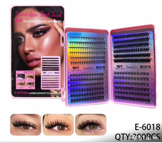 Kit Pestañas DIY Pre-Glued Beautiful Kiss E-6018 4 Estilos