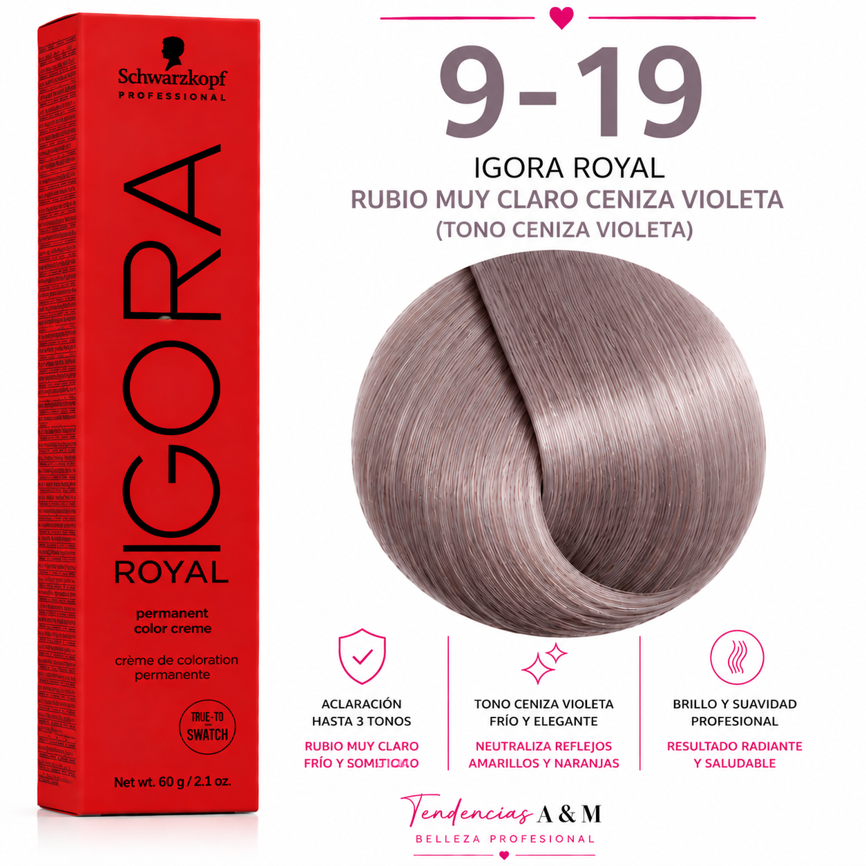 Igora Royal 9-19 – Rubio Muy Claro Ceniza Violeta | Tinte Permanente Profesional