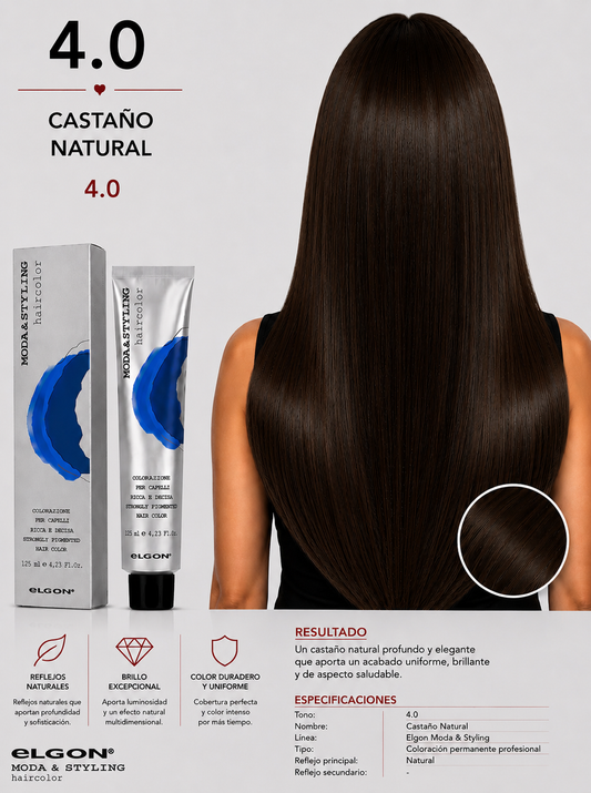 🤎 Elgon Moda & Styling 4.0 Castaño Natural | Tintura Profesional Permanente 125 ml