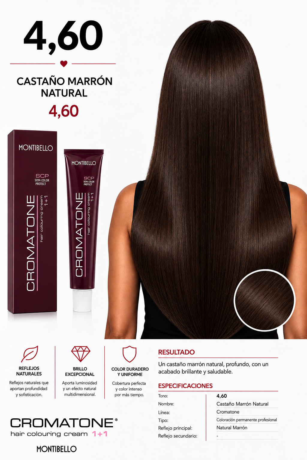 Tintura Cromatone Montibello 4.60 Castaño Marrón Natural | Coloración Profesional Permanente