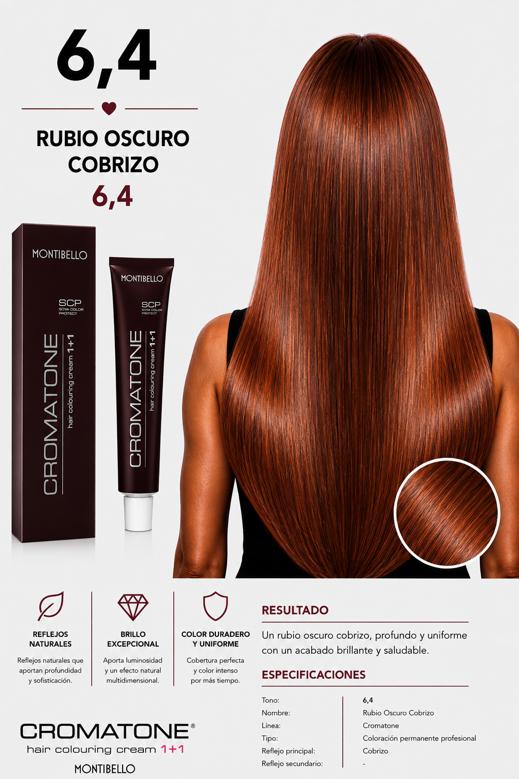 Cromatone Montibello 6,4 Rubio Oscuro Cobrizo | Tintura Profesional