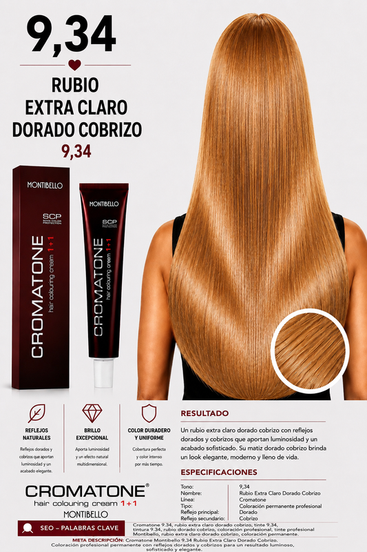 Cromatone Montibello 9.34 Rubio Extra Claro Dorado Cobrizo – Tintura Profesional