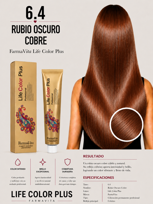 FarmaVita Life Color Plus 6.4 Rubio Oscuro Cobre | Tintura Profesional