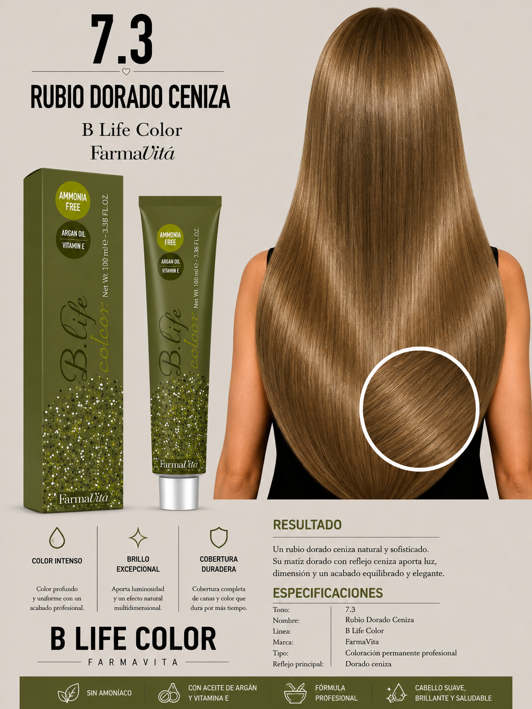 7.3 Rubio Dorado Ceniza – B Life Color FarmaVita ✨