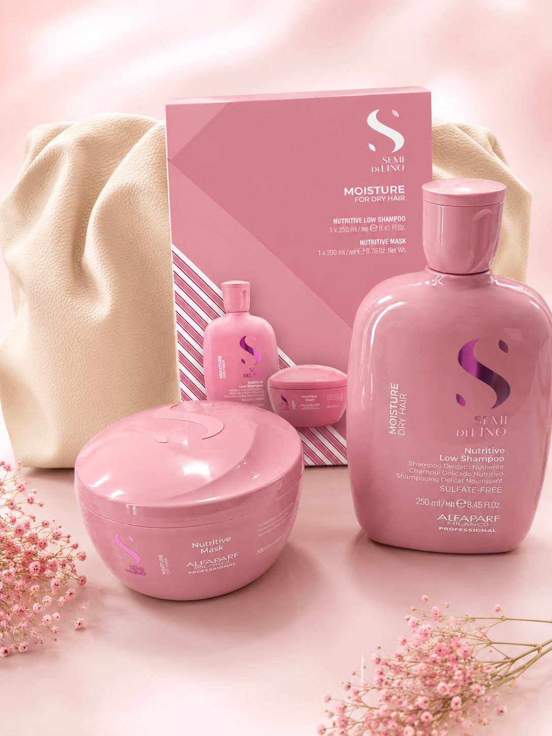SET SEMI DI LINO MOISTURE ALFAPARF + BOLSO INCLUIDO 💗